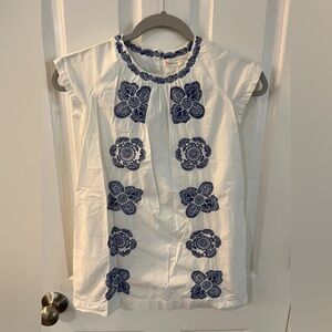 Crewcuts White Blouse with Blue Floral Embroidery